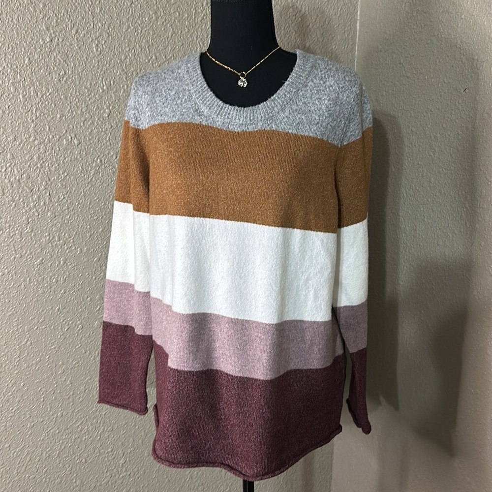 NWT PINQUE DESIGN STUDIO Color Block Sweater - grey/mustard/purple combo